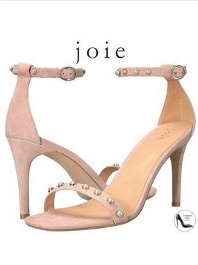 JOIE ALANA Peach Blush Pink Suede Pearl Stud Ankle Strap Stiletto Heel Sandals